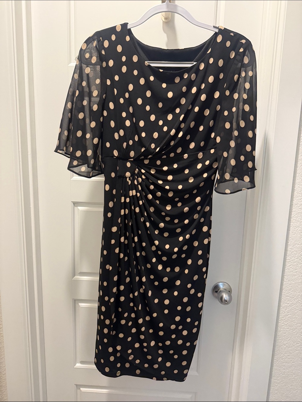 connected apparel Black Midi Dress with Beige Polka Dots